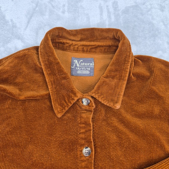 Corduroy Shirt Jacket Rust Orange Women's 1X Plus Barn Chore Gorpcore Country - Picture 5 of 11